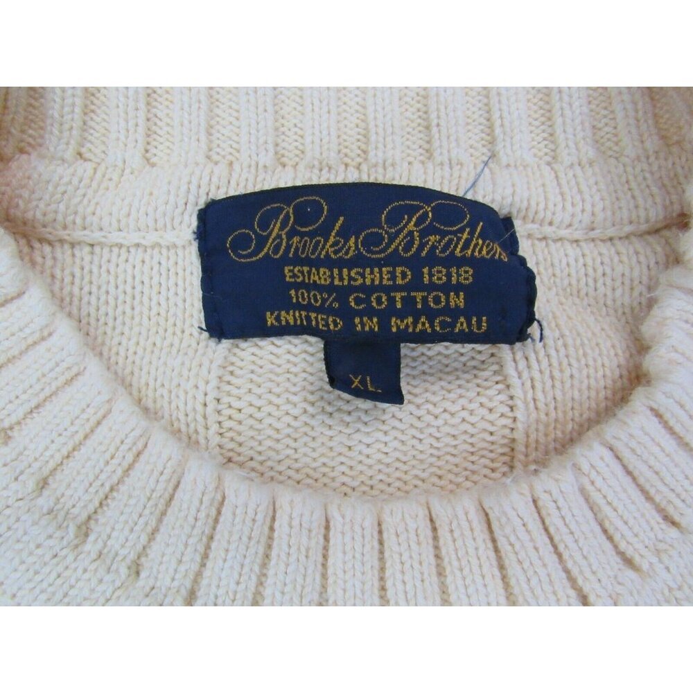 Vintage Brooks Brothers Cable Sweater Mens XL Cream Cotton Knit Beige‎ Fisherman - Picture 2 of 6